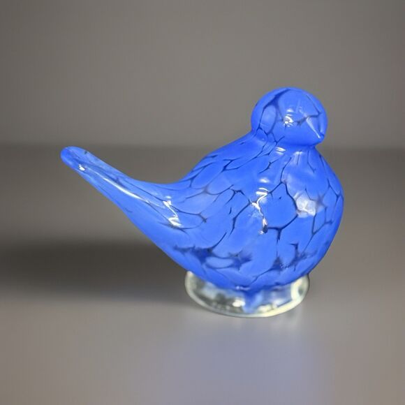 Cobalt Crackle Glass Bird Figurine - Hand Blown Art Glass Murano Style - Picture 2 of 4